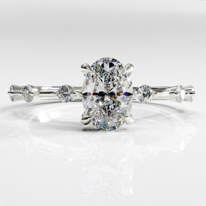 Oval Cut Moissanite Side Stone Engagement Ring