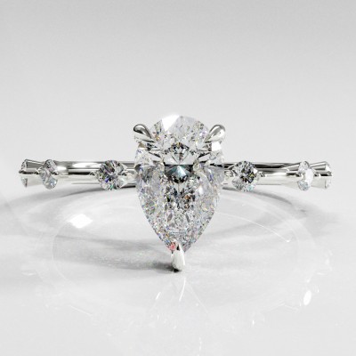 Pear Cut Moissanite Side Stone Engagement Ring