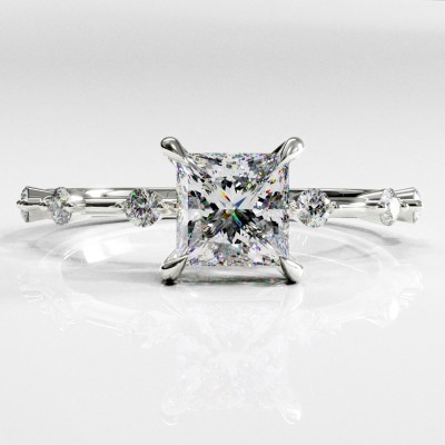 Princess Cut Moissanite Side Stone Engagement Ring