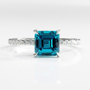 Asscher Cut Natural Topaz Hidden Halo Pave Engagement Ring 