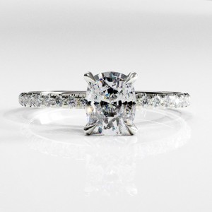 Elongated Cushion Cut Moissanite Hidden Halo Pave Engagement Ring 