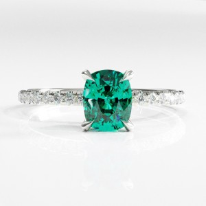 Elongated Cushion Cut Lab Grown Emerald Hidden Halo Pave Engagement Ring 