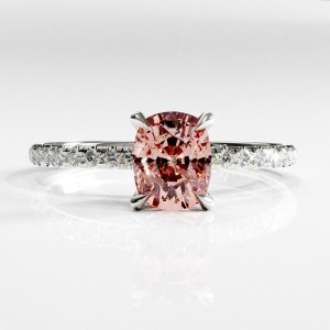 Elongated Cushion Cut Lab Grown Morganite Hidden Halo Pave Engagement Ring 