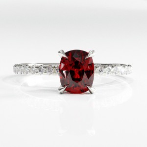 Elongated Cushion Cut Lab Grown Ruby Hidden Halo Pave Engagement Ring 