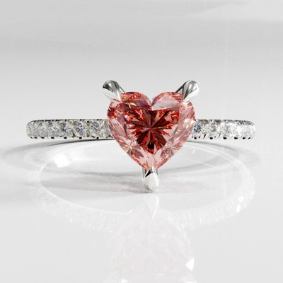 Heart Cut Lab Grown Morganite Hidden Halo Pave Engagement Ring 