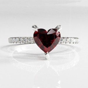 Heart Cut Lab Grown Ruby Hidden Halo Pave Engagement Ring 