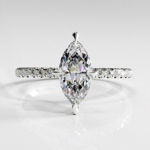 Marquise Cut Moissanite Hidden Halo Pave Engagement Ring 