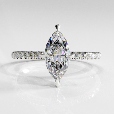 Marquise Cut Moissanite Hidden Halo Pave Engagement Ring 