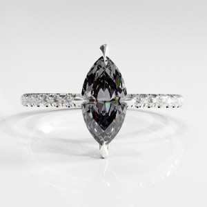 Marquise Cut Moissanite Hidden Halo Pave Engagement Ring 