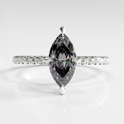 Marquise Cut Moissanite Hidden Halo Pave Engagement Ring 