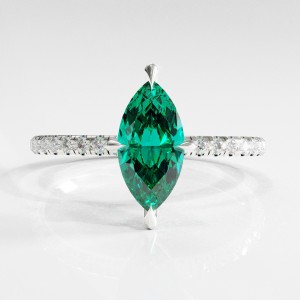 Marquise Cut Lab Grown Emerald Hidden Halo Pave Engagement Ring 