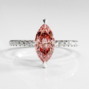 Marquise Cut Lab Grown Morganite Hidden Halo Pave Engagement Ring 