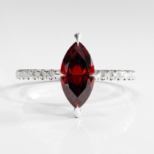 Marquise Cut Lab Grown Ruby Hidden Halo Pave Engagement Ring 