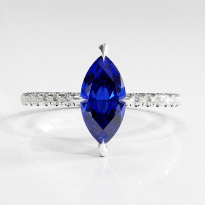 Marquise Cut Lab Grown Sapphire Hidden Halo Pave Engagement Ring 