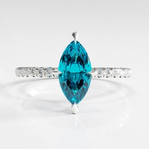 Marquise Cut Natural Topaz Hidden Halo Pave Engagement Ring 