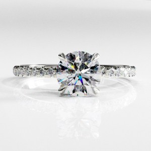 Round Cut Moissanite Hidden Halo Pave Engagement Ring 