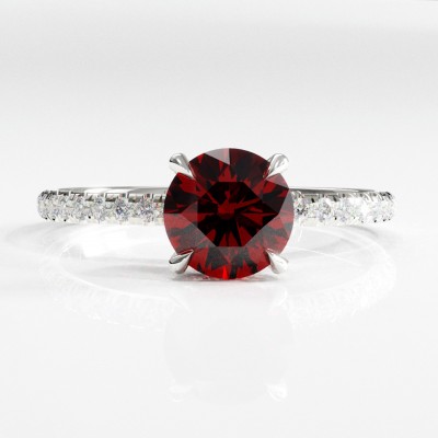 Round Cut Lab Grown Ruby Hidden Halo Pave Engagement Ring 