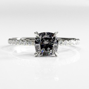 Cushion Cut Moissanite Hidden Halo Pave Engagement Ring 