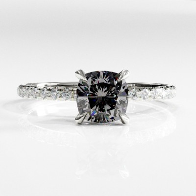 Cushion Cut Moissanite Hidden Halo Pave Engagement Ring 