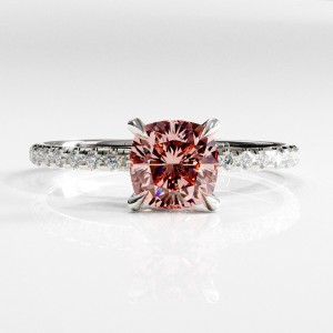 Cushion Cut Lab Grown Morganite Hidden Halo Pave Engagement Ring 