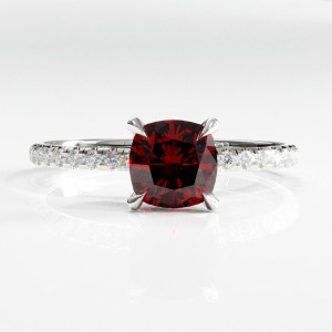 Cushion Cut Lab Grown Ruby Hidden Halo Pave Engagement Ring 