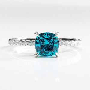 Cushion Cut Natural Topaz Hidden Halo Pave Engagement Ring 