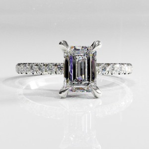 Emerald Cut Moissanite Hidden Halo Pave Engagement Ring 