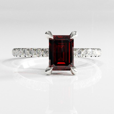 Emerald Cut Lab Grown Ruby Hidden Halo Pave Engagement Ring 