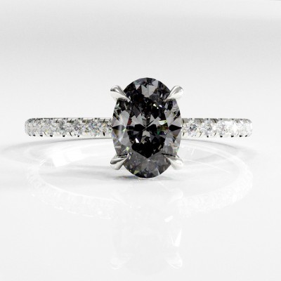 Oval Cut Moissanite Hidden Halo Pave Engagement Ring 