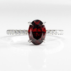 Oval Cut Lab Grown Ruby Hidden Halo Pave Engagement Ring 