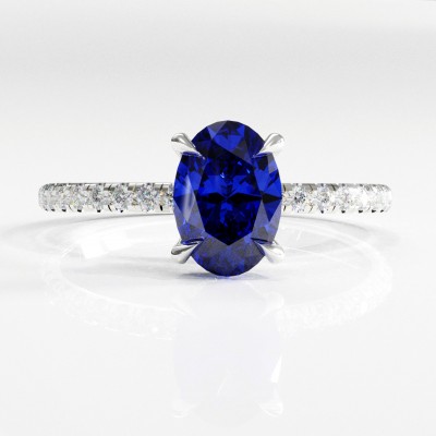 Oval Cut Lab Grown Sapphire Hidden Halo Pave Engagement Ring 