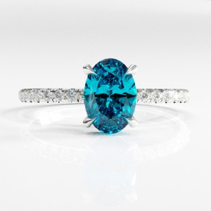 Oval Cut Natural Topaz Hidden Halo Pave Engagement Ring 