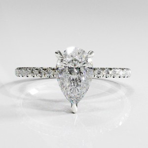 Pear Cut Moissanite Hidden Halo Pave Engagement Ring 