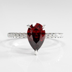 Pear Cut Lab Grown Ruby Hidden Halo Pave Engagement Ring 