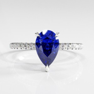 Pear Cut Lab Grown Sapphire Hidden Halo Pave Engagement Ring 