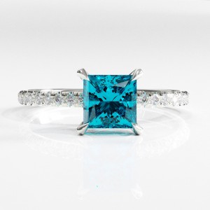 Princess Cut Natural Topaz Hidden Halo Pave Engagement Ring 