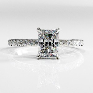 Radiant Cut Moissanite Hidden Halo Pave Engagement Ring 