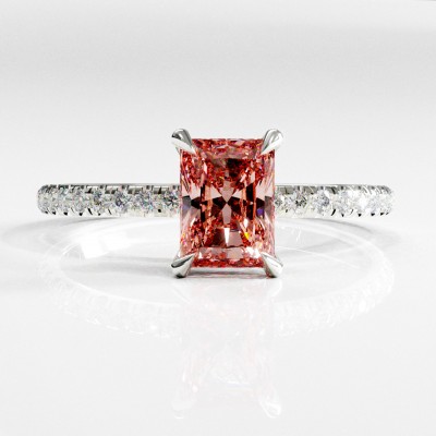 Radiant Cut Lab Grown Morganite Hidden Halo Pave Engagement Ring 