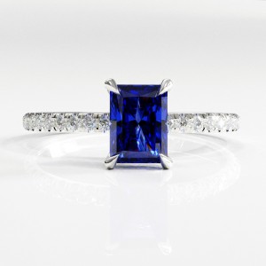 Radiant Cut Lab Grown Sapphire Hidden Halo Pave Engagement Ring 