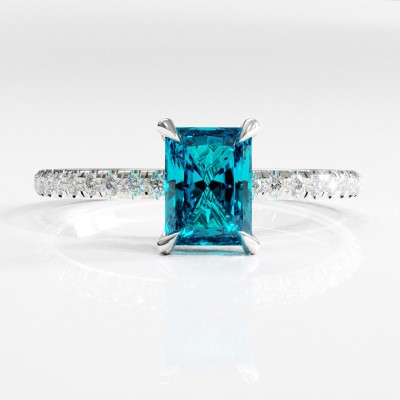 Radiant Cut Natural Topaz Hidden Halo Pave Engagement Ring 