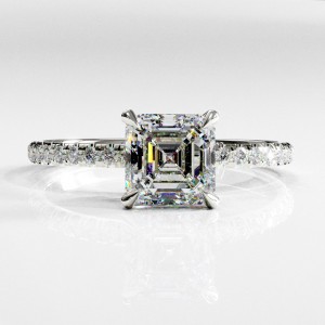 Asscher Cut Moissanite Hidden Halo Pave Engagement Ring 