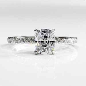 Elongated Cushion Cut Moissanite Hidden Halo Pave Engagement Ring 