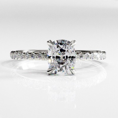 Elongated Cushion Cut Moissanite Hidden Halo Pave Engagement Ring 