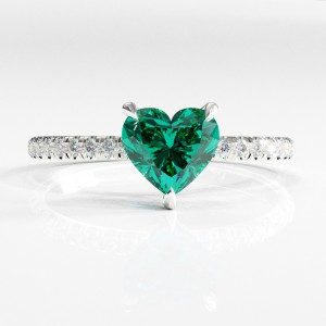 Heart Cut Lab Grown Emerald Hidden Halo Pave Engagement Ring 