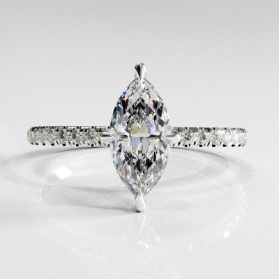 Marquise Cut Moissanite Hidden Halo Pave Engagement Ring 