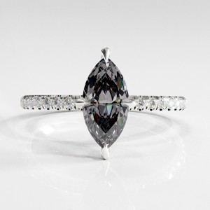 Marquise Cut Moissanite Hidden Halo Pave Engagement Ring 