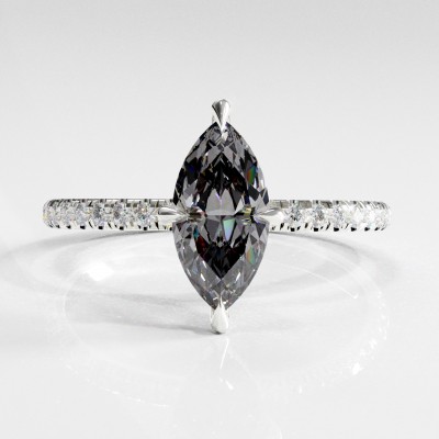 Marquise Cut Moissanite Hidden Halo Pave Engagement Ring 