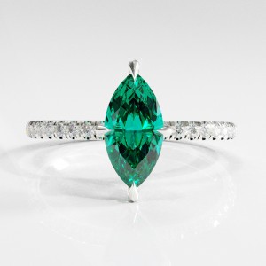 Marquise Cut Lab Grown Emerald Hidden Halo Pave Engagement Ring 