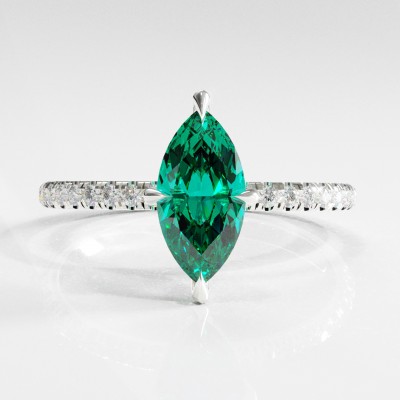 Marquise Cut Lab Grown Emerald Hidden Halo Pave Engagement Ring 