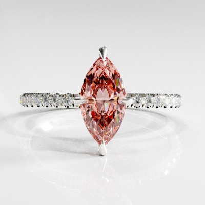 Marquise Cut Lab Grown Morganite Hidden Halo Pave Engagement Ring 